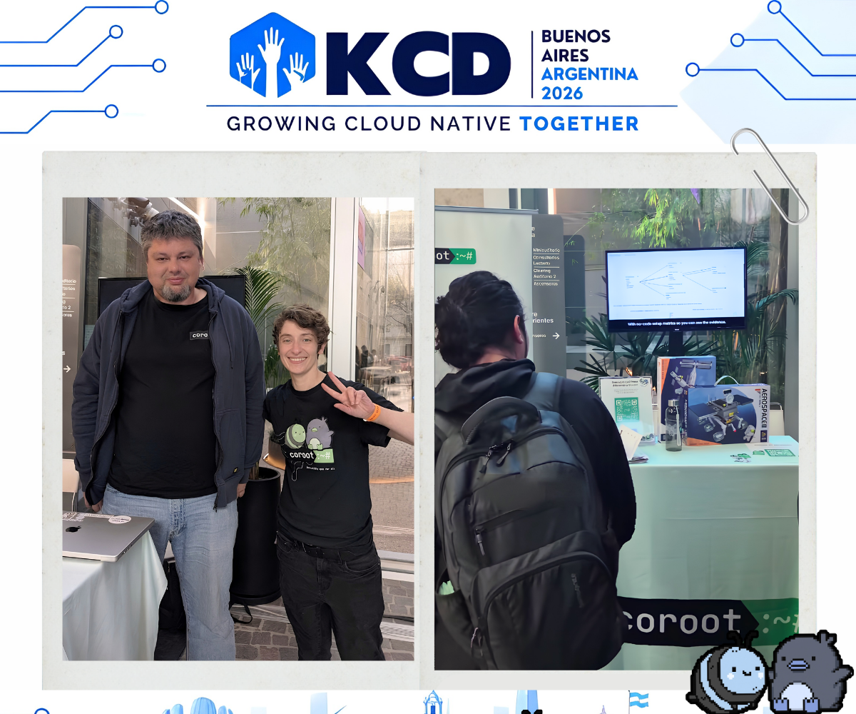 The Coroot team at the booth at KCD Buenos Aires 2026