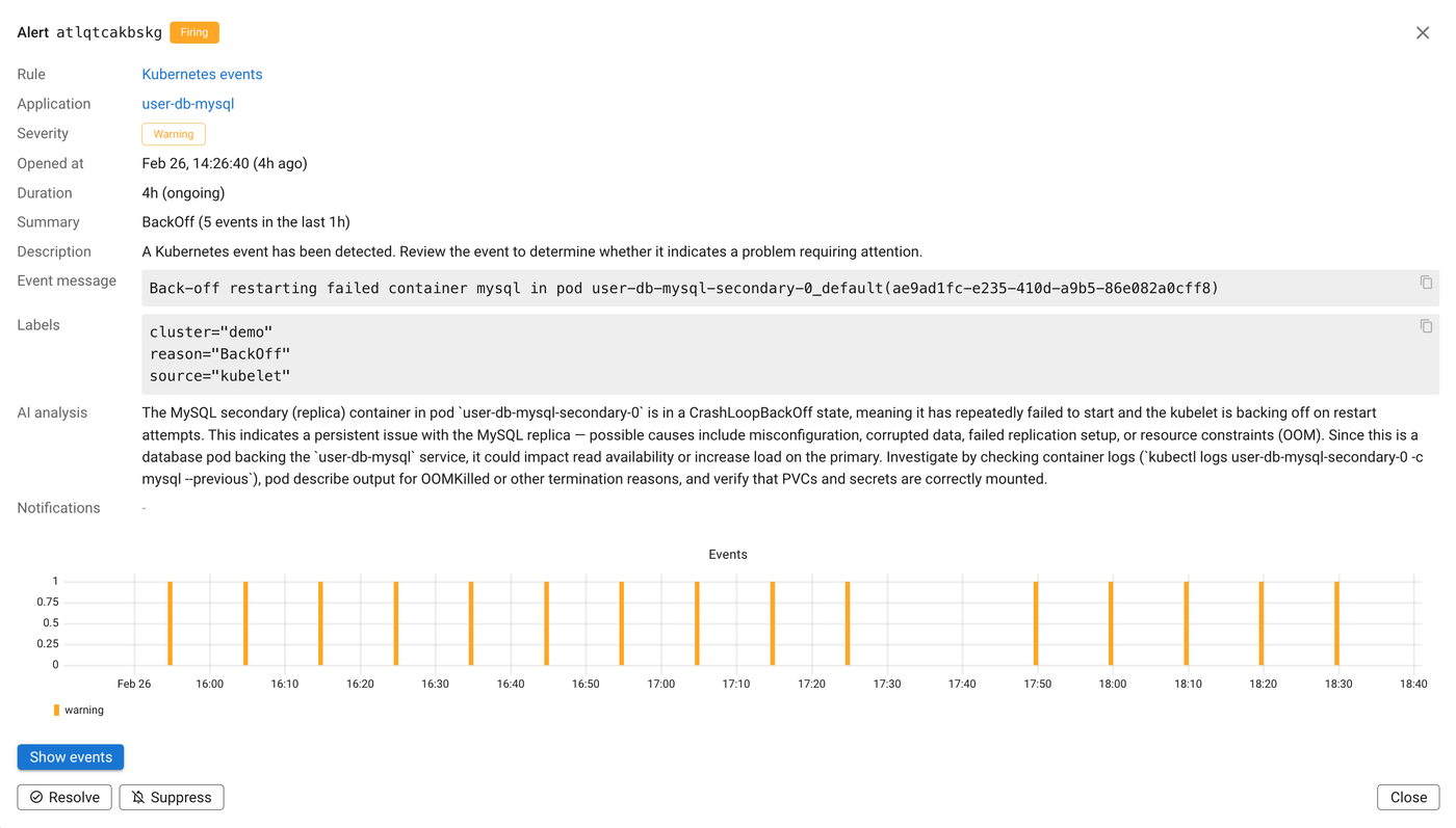 Kubernetes events without event storms