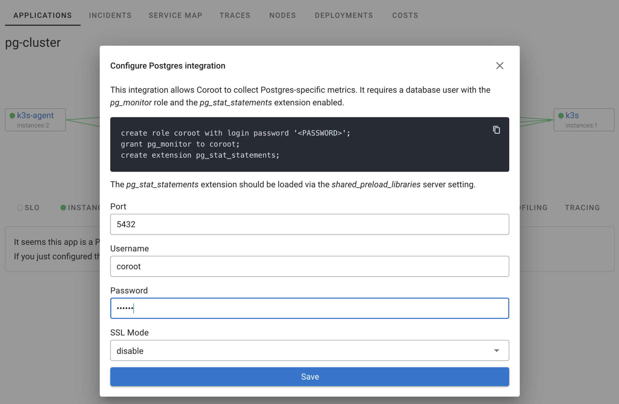 Configure Postgres integration